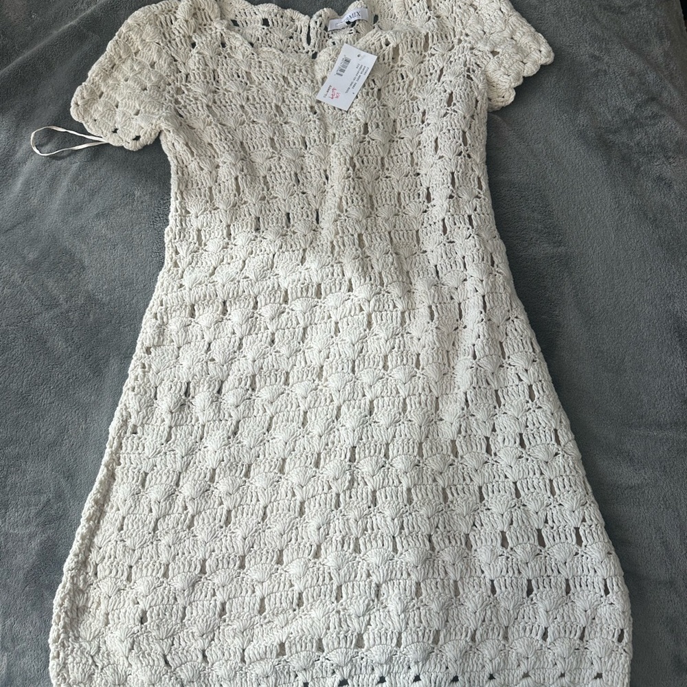 INTERMIX Cream Crochet Mini Dress